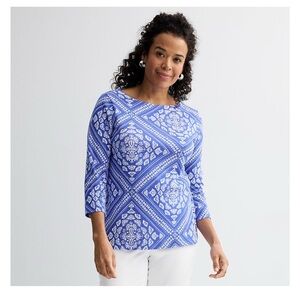 Croft & Barrow Women's Blue Geometric Blouse
